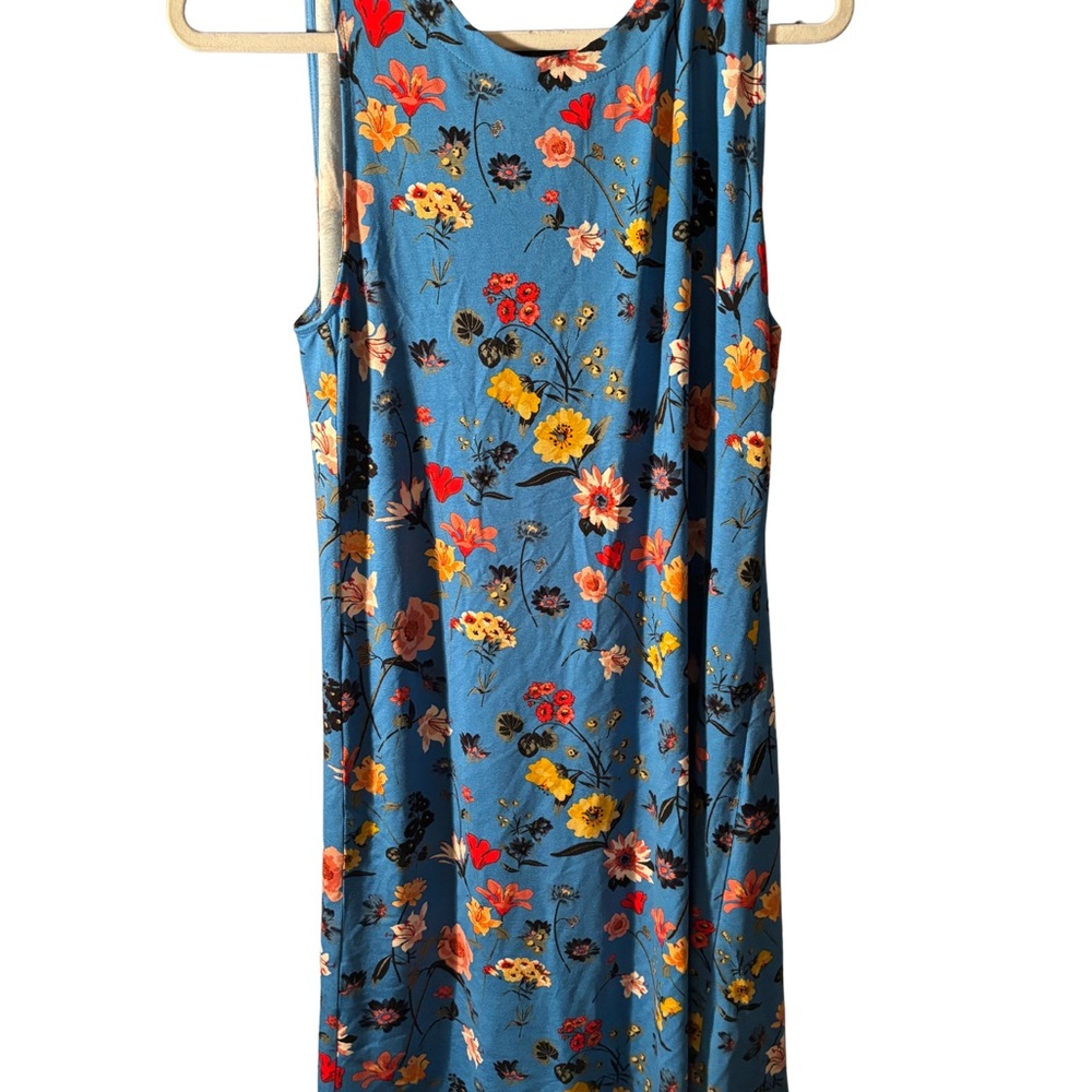 LOFT Floral Midi Dress - Blue and Multicolor